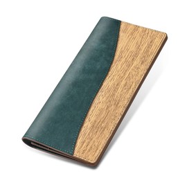 Men's Long Wallet, Thin Leather, Pueblo Leather, Bifold Wallet, YKK Zipper, Coin Purse, Compact, 7.1 inches (18 cm), Bill Compartment, Long, Thin, Woodgrain Leather, Men's, Stylish, Popular, Gift