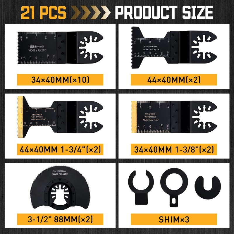 Yerbay 21-Piece Multitool Saw Blade Set, Wood Plastic Metal Accessories