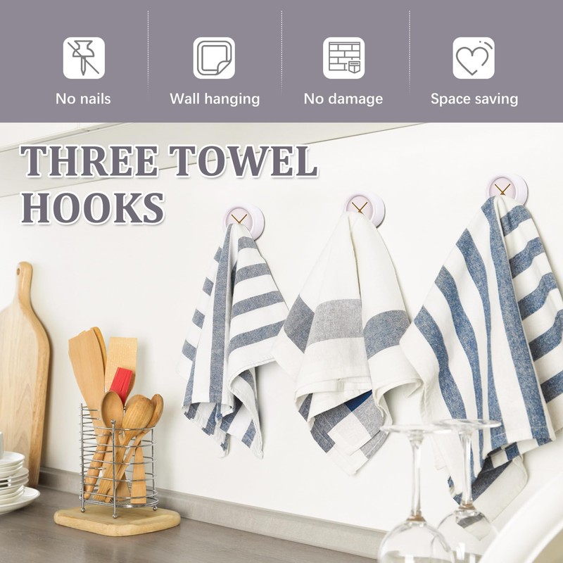 Philbinden 3 Pieces Kitchen Towel Hooks Round Adhesive Dish Towel