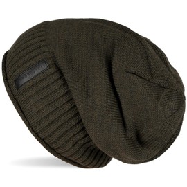 styleBREAKER 04024065 Warm Fine Knit Beanie Hat with Woven Pattern and Very Soft Fleece Lining, Unisex, fir green, Einheitsgröße