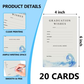Ocean Watercolor Waves Graduation Wishes and Advice Cards for Junior College University Masters High School Grad Celebration or Announcement, 20 Set Graduate Wishes Cards, Grad Party Supplies - C02