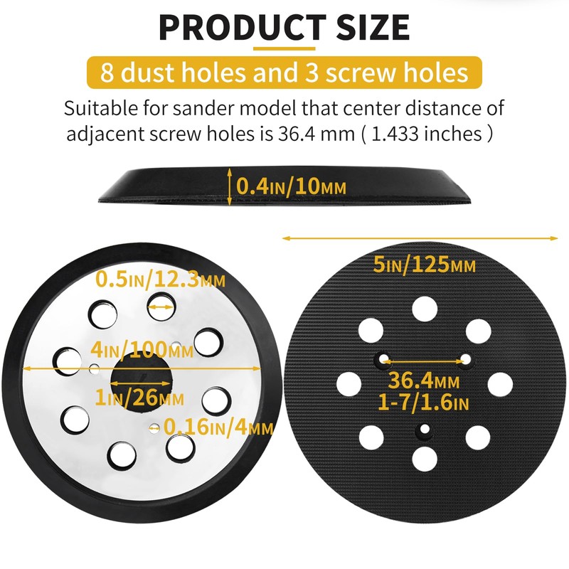 Gnellkoor 2 Pack 5" 8 Hole Hook & Loop Replacement