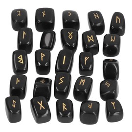 Juego de Cristales de Piedras de Runas de Obsidiana Negra, Runas de Piedras Preciosas de Protección de ágata Negra con Letras Grabadas para Cristales de Wicca, Chakra Curativo, Reiki