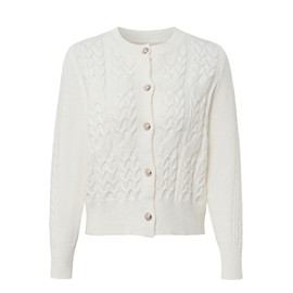 Women’s Cable Knit Long Sleeve Cardigan Button Down Open Front Crew Neck Fall White Crop Knitwear（White，Medium）