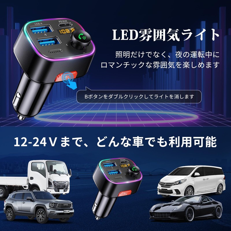 HUNDRUP FM Transmitter, PD 36W + QC3.0 Rapid Charging, Car