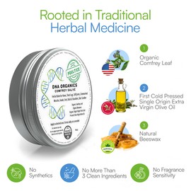DNA Organics Comfrey Salve – Herbal Balm for Muscles, Knees & Joints – Organic, Handcrafted, Slow Infused, No Fillers – Scent-Free – for Dry Skin & Post-Workout Care – 4oz