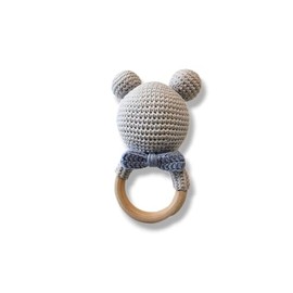 Baby Rassel Micky - 100% Handarbeit mit Anti-Pilling Garn - Beißring für Babys - Rassel mit Tierdesign (Micky Blau)