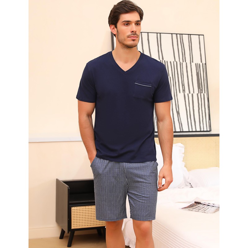 Bresdk Men's Pyjamas Short Cotton Summer Set for Men Sleepwear