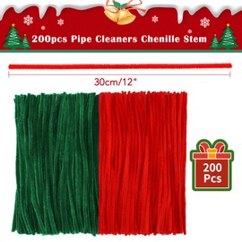 jijAcraft 200Pcs Pipe Cleaners Chenille Stems, Green and Red Pipe Cleaners for Christmas DIY Craft, 12 inch Crafting Pipe Cleaners, 6mm Chenille Stem for Holiday Decor, New Year Decor