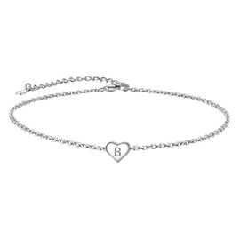 Suplight Heart Initial Anklet Letter B Beach Jewelry 925 Sterling Silver Ankle Bracelets for Women