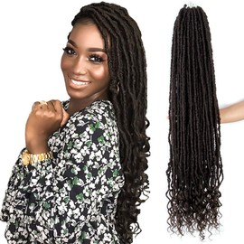 Niseyo Wild Locs 30 Inch Distressed New Faux Locs with Curly Ends 8 Packs Long Soft Pre-looped Goddess Locs Crochet Hair (4#, Brown)