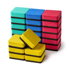 Favide 24 Pack Magnetic Whiteboard Dry Eraser Chalkboard Cleansers for Classroom, Home and Office (Square, 4 Color)