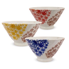 J Kitchens Izan Kiln Rice Bowl, Set of 3, Diameter 4.3 inches (11 cm), Height 2.6 inches (6.5 cm), Two Colors, Autumn Leaves Hasami Ware, Made in Japan