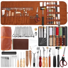 Leather Working Tools,Professional Leather Working Kit for Carving, Punching, Stamping, Cutting with Custom Storage Bag, Essential for DIY Crafts & Repairs.