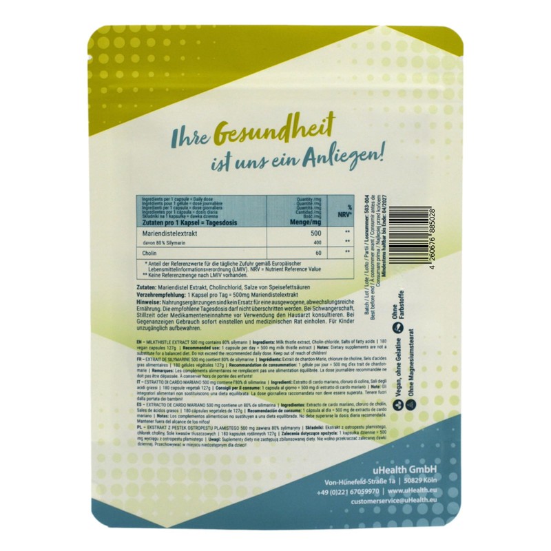 Milk Thistle Extract 500 mg; Contains 80% Silymarin in Vegetable