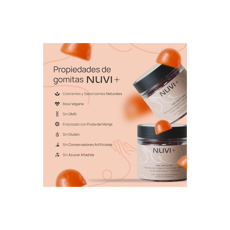 Nuvi Gomitas Péptidos Colágeno Hidrolizado Biotina Ácido Hialurónico Vitamina Suplemento