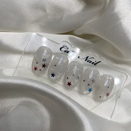 Star glitter magnetic nail handmade nail tip - Coffin / 별 글리터 자석네일 수제네일팁 - 코핀