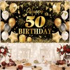 Happy 50th Birthday Banner Black Gold Birthday Party Decorations Backdrop,