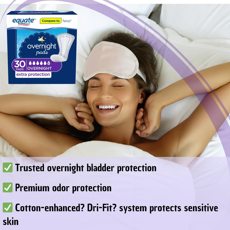 Equate Women's Incontinence Pads, Overnight (30 Count)