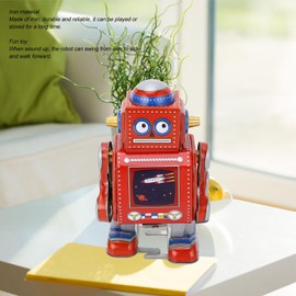 Wind-up Robot Toy, Vintage Metal Tin Robot, Funny Vintage Mechanical Children's Toy, Classic Robot, Clockwork Tin Toy Tabletop Bookshelf Decoration for Cafe Bar (Red)