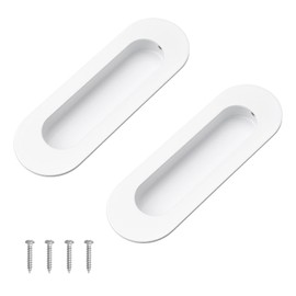 MOROBOR 2 PCS Recessed Cabinet Handles, Warm White Stainless Steel Oval Knob with Screws, Exposed Installation Embedded Pull Handle for Wardrobe Drawer Flush Sliding Door -120 mm/4.72 in