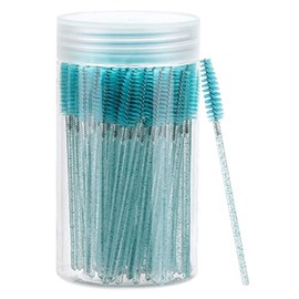 100 varitas desechables para rímel, brocha para cejas de cristal para extensiones de pestañas, cepillos de pestañas con recipiente (azul)