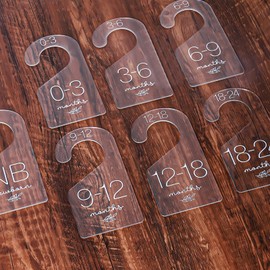 Whaline 7Pcs Baby Closet Size Dividers Clear Acrylic Infant Clothes Hanger Separators Newborn to 24 Month Clothes Dividers Thicken Wardrobe Hanger Organizers for Home Nursery Baby Clothes, 3.5 x 7Inch