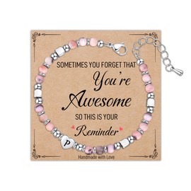 Astellea Pink Zebra Bracelet for Womens Girls, Charm Initial Bracelet Healing Natural Stone Gifts with Card Letter Jewellery for Friend Sister Daughter Mum at Mother's Day Christmas Birthday (P)
