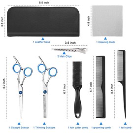 Hair Scissor Home Professional Hair Cutting Kit, 11 PCS Barber Thinning Scissors Hairdressing Shears Stainless Steel Hair Cutting Shears Set, Silver