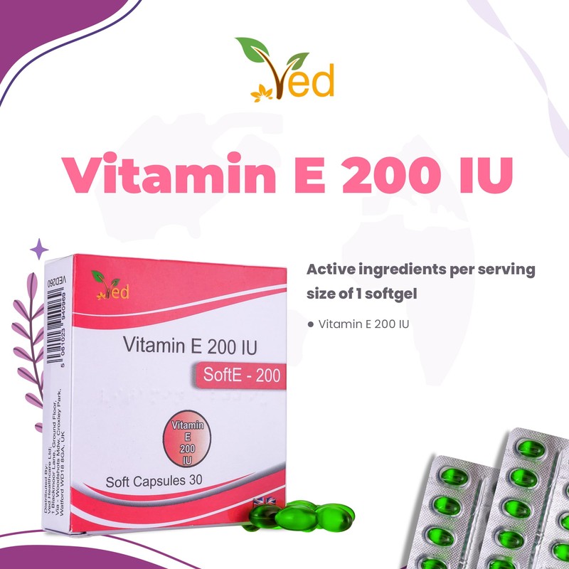 VED Vitamin-E 200 IU SOFTGEL Capsule | 30 Days Supply
