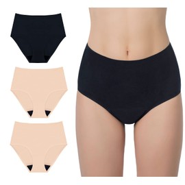 AIRCUTE Washable Urinary Incontinence Underwear for Women, Seamless High Waist Panties Leak Protective Panty 3 Pack (Black-Beige-Beige, Large)