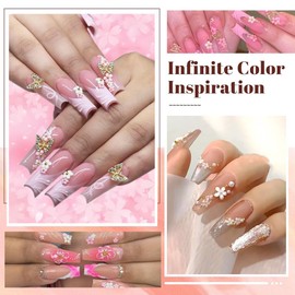 3D Flower Nail Charms, 2 Boxes 3D Acrylic Flower Nail Art Charms and Gems White Pink Mixed Cherry Blossom Spring Rhinestones Acrylic Nail Supplies with Pearls Manicure DIY Nail Decorations