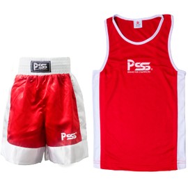 Prime leather Ultimate Kids Boxing Uniform Set of 2 Pieces Light Weight Breathable And Comfortable Fabric Boxing Student Uniform for ages 3-14 Comes In 7 Elegant Colours (Red, 11-12)