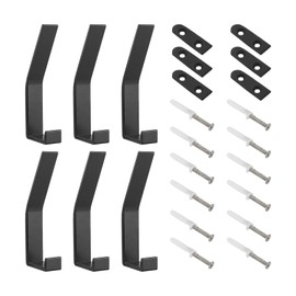 MAXQUU 6 Pieces Black Towel Hooks, Wall Hooks, Drilled Coat Hooks, Screw Invisible Wall Hooks for Offices, Kitchens and Hallways (4 * 1.8 * 12cm)