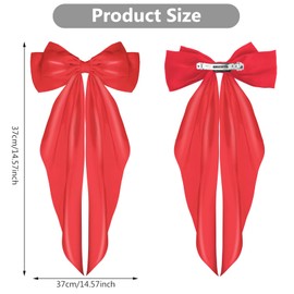 WLLHYF Big Bow Hair Clips Satin Silky Bow Barrettes Long Tail French Hair Bows Metal Hair Pins Bowknot Hair Clamps Hair Accessories for Women Girls Wedding Birthday Party (Bright-Red)