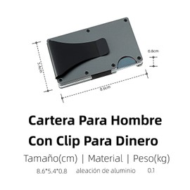 Cartera para hombre,Cartera hombre Clip de dinero con RFID Bloqueo, Billeteras Hombre fibra de carbono, Billetera de Tarjeta de Crédito de Aleación de aluminio(Gris oscuro)