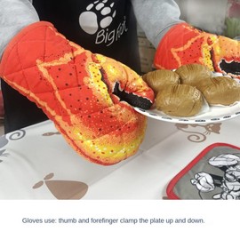 1 Pair Lobster Claw Oven Mitts Long Cotton Crab Claw Baking Insulation Gloves Microwave Heat Resistant Non-Slip BBQ Gloves