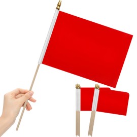 LoveVC 12Pcs 8×12 Inch Solid Red Flags Small Blank Sublimation Flags on Wood Stick Mini Handheld DIY Graffiti Flag,Party Decorations for Grand Opening,Kids Birthday,Carnival