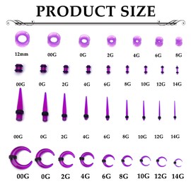 Adramata 68Pcs Ear Stretching Kit 14G-00G Acrylic Tapers Septum Ring Buffalo Stretcher Expander with Black O-Rings for Stretching Pierced Nose Ear Cartilage