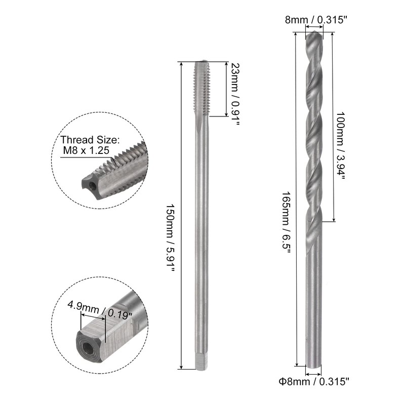 sourcing map Tap & Bit Sets, M8 x 1.25 H2