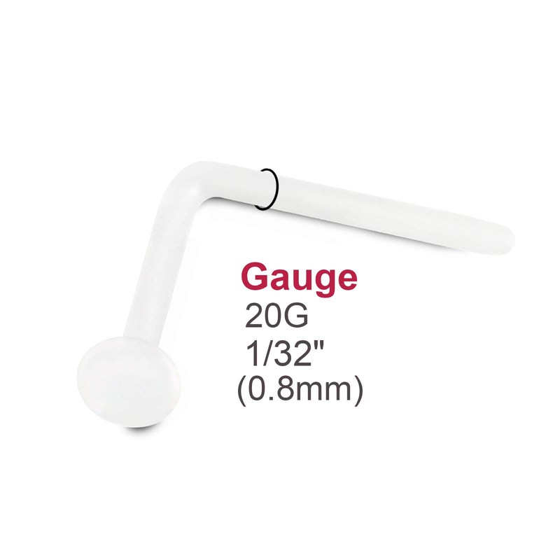 2 pieces 20g bioplast micro nose ring L-Shaped White bendable
