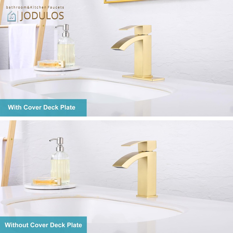 Jodulos Gold Bathroom Faucet, Waterfall Bathroom Sink Faucet with cUPC