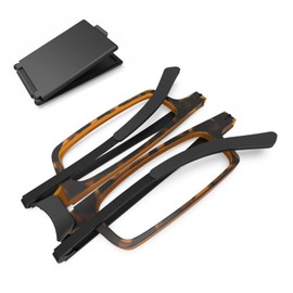 SKYOLUY Case Upgrade-Ultra-light and Thin Foldable Reading Glasses Folding Readers for Men Women Compact Portable Rectangle Eyewear Case (Tortoise, 2.0)