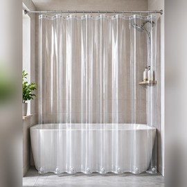Clear PEVA Shower Curtain Liner for Bathroom – Waterproof Design with Weighted Bottom Magnets for Shower & Bath