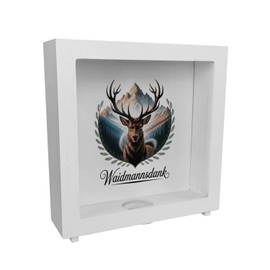 Waidmannsdank Deer in Mountain Backdrop Frame Wooden Money Box for Hunters Decorative Money Box with Saying - for Hunters and the Hunting Hut