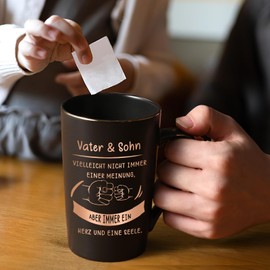 Joymaking Kaffeetasse Vatertagsgeschenk für Vater von Tochter Geburtstagsgeschenk Papa Tasse mit Spruch - Vater Tochter vielleicht nicht immer einer Meinung aber immer ein Herz und eine Seele, 400ml