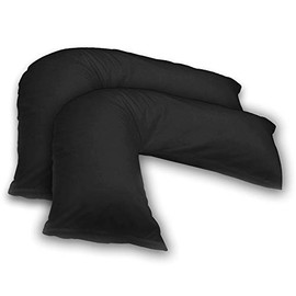mFabrics Pack of 2 | Poly-Cotton Plain Dyed V Pillow Covers | UK V-Shaped Pillowcase Pair (Black)