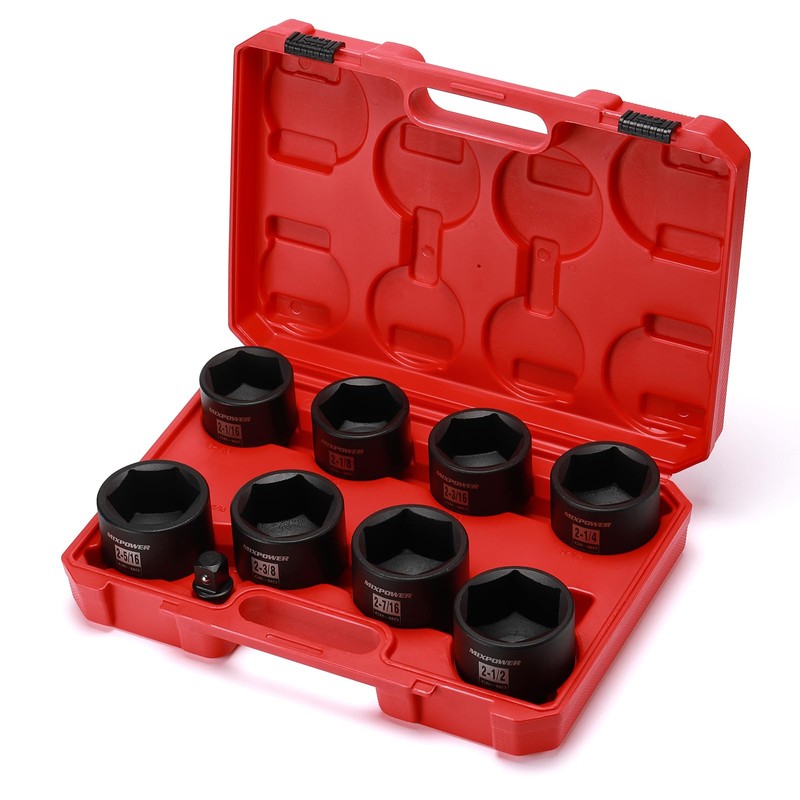 MIXPOWER 9 Pieces 3/4-Inch Drive Impact Socket Set, CR-MO, 6