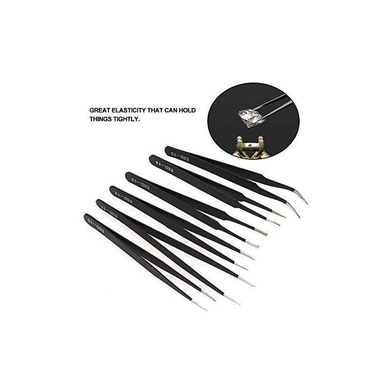Pinzas Precisión Kit, 6 Piezas Pinzas ESD Conjunto, Tweezers de
