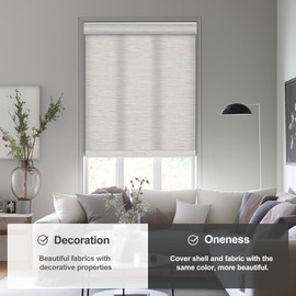 Boolegon Light Filtering Roller Shades for Windows,Cordless Roller Blinds with Cassette Valance,Thermal Insulated Fabric UV Protection Roller Window Shades for Home,Bedroom,Office,Beige,69" W x 60" H